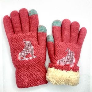 Pink Rhinestone Fleece lined Gloves, Winter, Skate